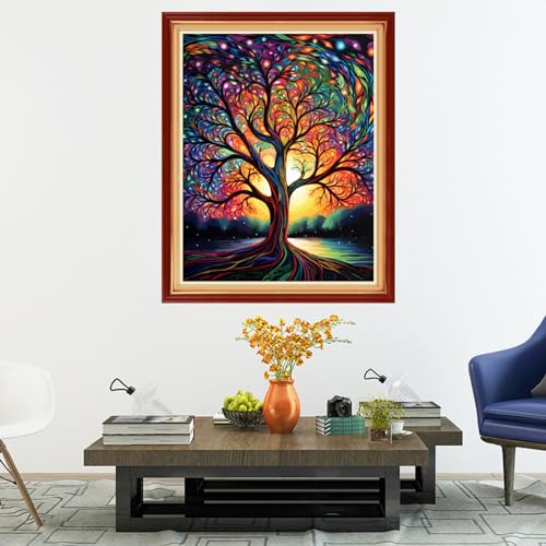 Image of Dooxvey Cross Stitch Kits for Adults Stamped Full Range of Embroidery Starter Kits for Beginners 11CT Printed Cross Stitch Patterns Needlepoint Kits Stamped Crossstitch-Colorful Tree 16x20 inch