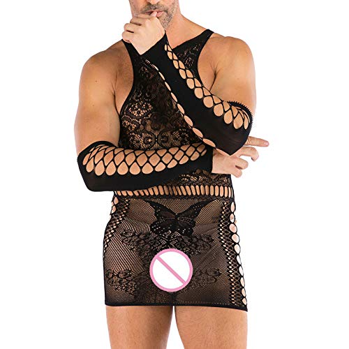 STKOOBQ Roupa de dormir bolsa de moda saia grande vestido de quadril oco vestido de malha masculino