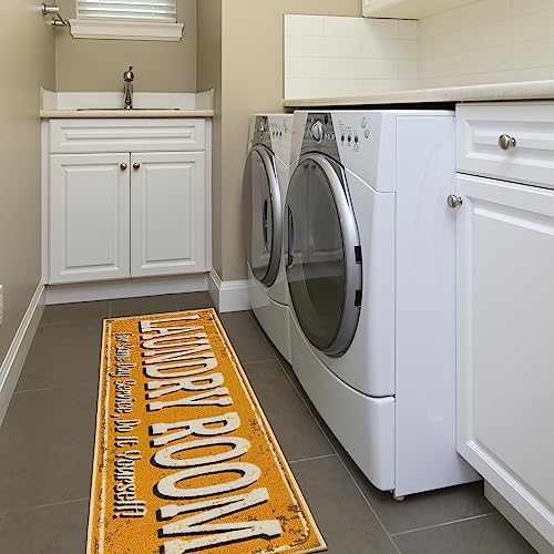 Machine Washable Text Design Laundry Room Rug Non-Slip Rubberback 2X5 Laundry Runner Rug For Laundry Room, Bathroom, Washroom, 20" X 59", Orange #TOP5