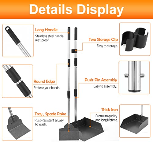 LUFFWELL Pooper Scooper, Metal Aluminum Tray and Spade Poop Scoop Set with Adjustable Stainless Steel Long Handle, Pet Waste Removal Heavy Duty Poop Scooper (Tray&Spade, Small)