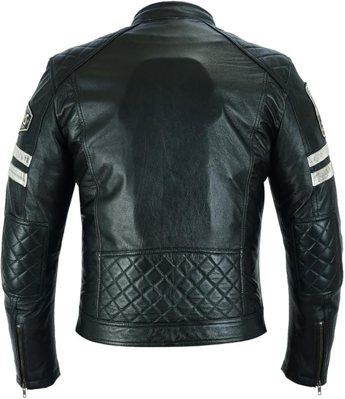 Genérico Bstar Męska skórzana kurtka motocyklowa Kurtka motocyklowa Touring Kurtka z odznakami Ochrona przed wiatrem Sprzęt ochronny Ciało Lato Zima Czarny 4XL