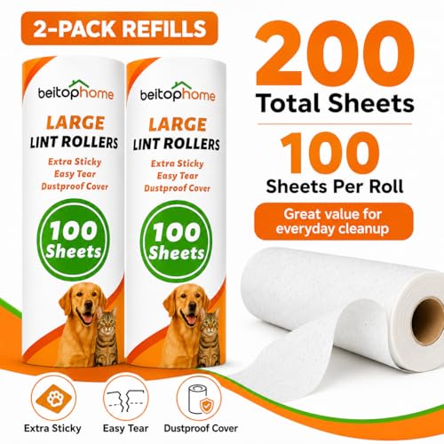 Image of Large Lint Roller Refills, 9.44-Inch Wide, 200 Sheets