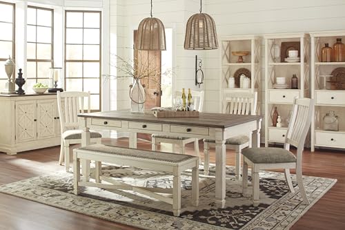 Signature Design by Ashley Bolanburg Casual French Country Upholstered Dining Room Bench with Nailhead Trim, Heavy Woven Fabric, Wood, Antique White & Tan - Image 13