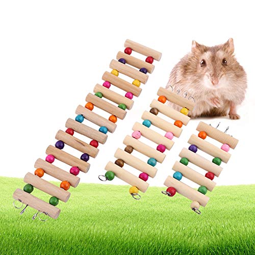 Image of 3 Sizes Wooden Pet Hanging Ladder for Hamsters and Birds - Climbing Stairs Suspension Bridge Toy, Cage Decoration