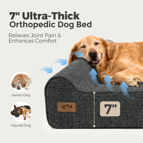 Image of Sytopia 7 inch Thick Orthopedic Dog Beds for Extra Large Dogs (50 inch x 34 inch x 7 inch), Chew Proof Fabric Cover, 35D Memory Foam Dog Beds with Durable Waterproof Liner & Removable Washable Cover, Black