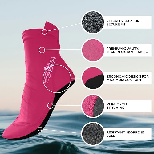 Nordic Essentials Aqua Beach Socks - 1 Pair - For Sand Soccer, Volleyball, Swim, Diving, Snorkel Equipment for Men, Women, Kids, Youth - Neoprene Lycra Waterproof Booties - Sun Protection S - Pink - Thumbnail 7