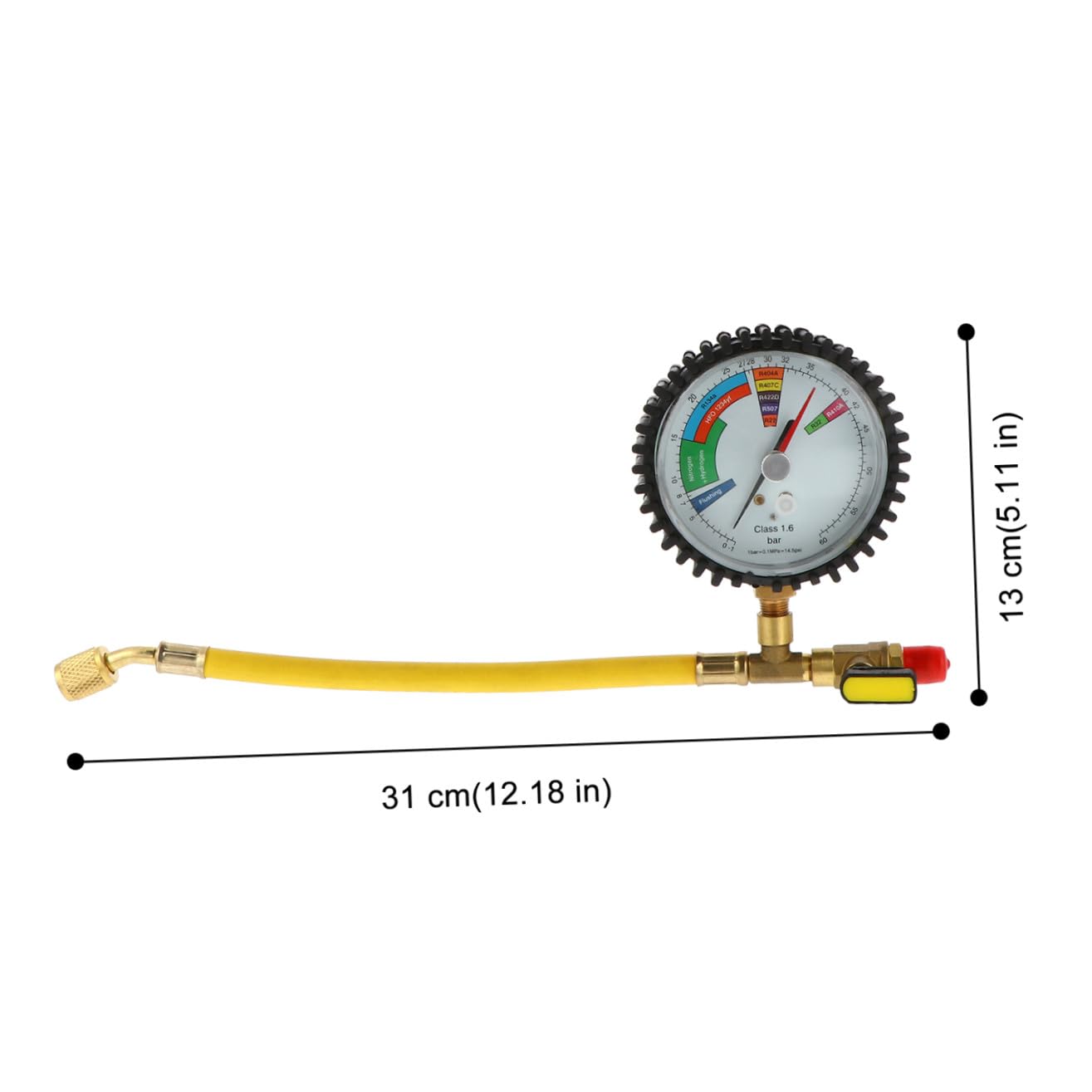 Zerodeko Manometer Sommerfest für Klimaanlagen Stickstoff Druckmessgerät und Großem Display mit Messing Kugelventil zur Einfachen Kältemittelanzeige und Druckprüfung im Auto