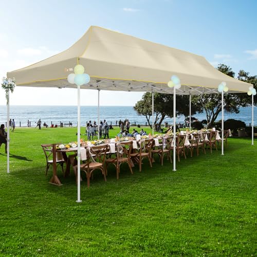 Image of HOTEEL 10x30 Heavy Duty Pop Up Canopy, Commercial Instant Canopy for Party Wedding Event, Waterproof UV 50+ & Windproof Outdoor Tent, Upgraded Thick Hexagonal Legs Tent with Wheeled Bag, Khaki