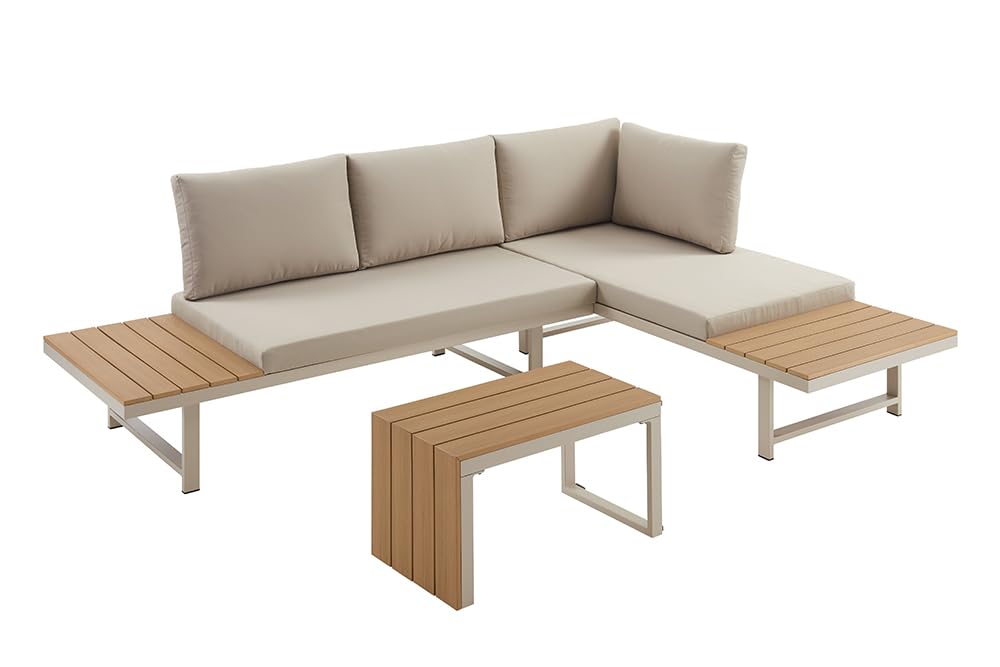 Riess Ambiente Wetterfestes Gartenmöbel Set Ibiza MODULAR Lounge - 250cm - Champagner Greige - Aluminium