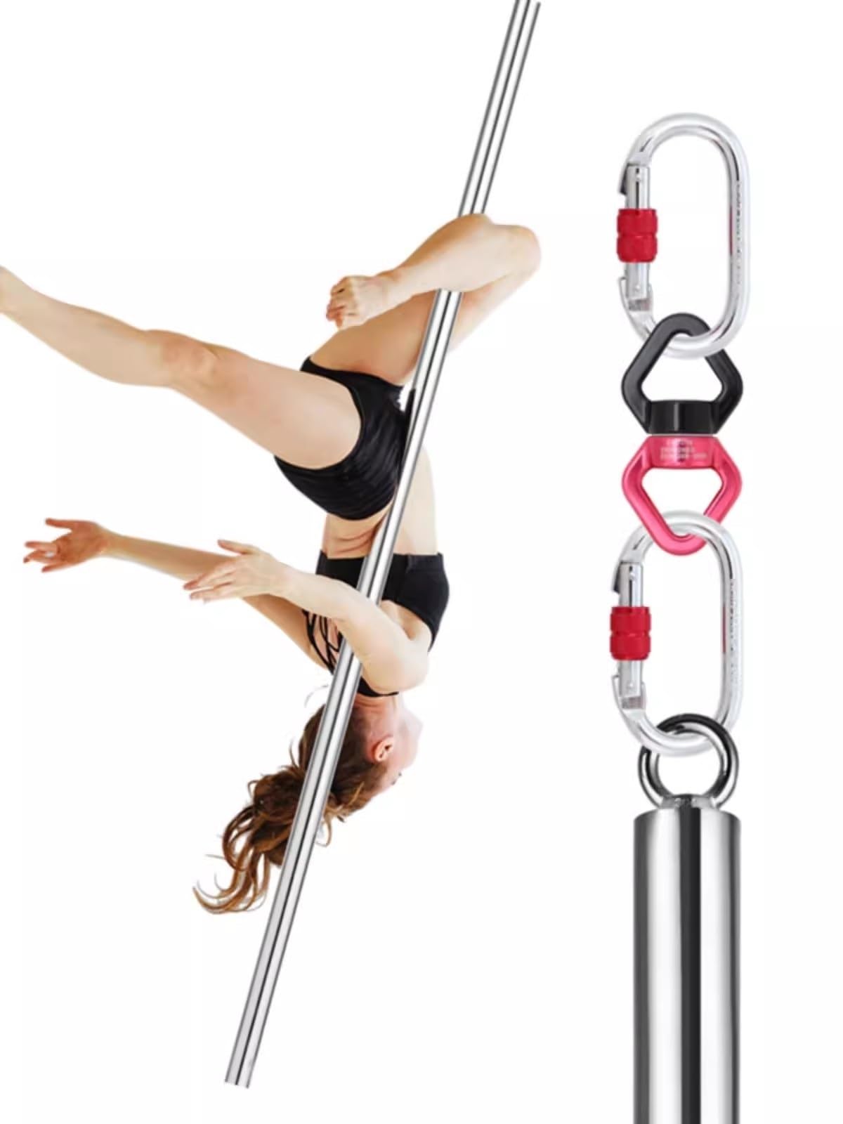 Set di Pali for Danza Aerea da 45 mm, palo da Ballo Portatile Girevole a 360 Gradi con Superficie in Silicone Adatto for Danza Aerea e acrobazie