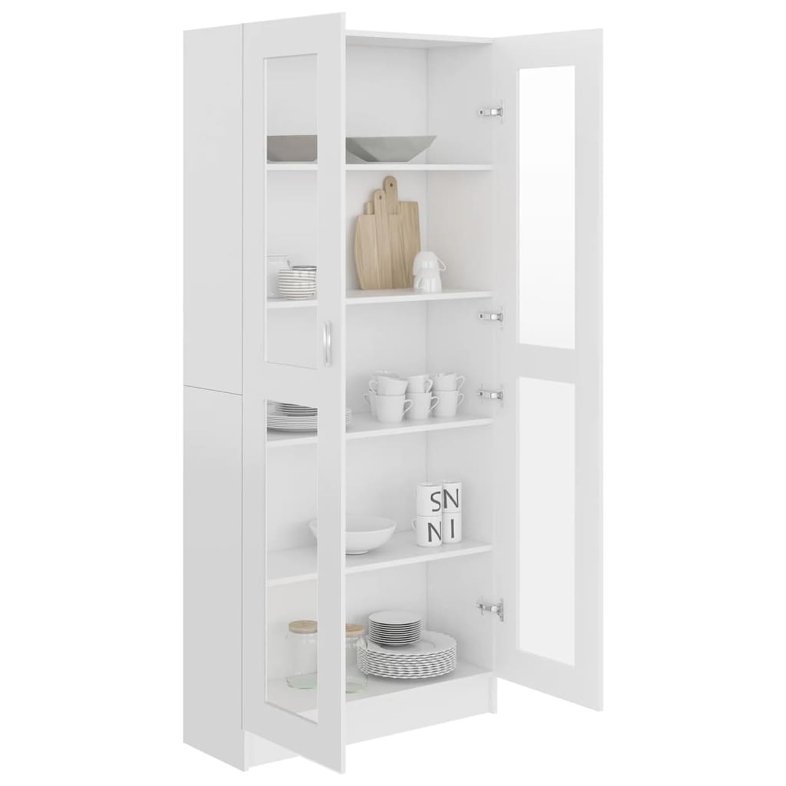 Homgoday Vitrina de Cristal, Vitrina de Salón Aparador,Aparador Cocina, Oficina Archivador, con stantes 2 Puertas de Vidrio Blanco