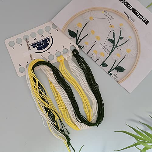 Mopulo Clear Embroidery Kit For Adults Beginners Starter Cross Stich Kit With Daisy Pattern Clear Organza Stamped Embroidery Cloth Hoops Threads Needles Easy Handmade Needlepoint Kits,Daisy #TOP1