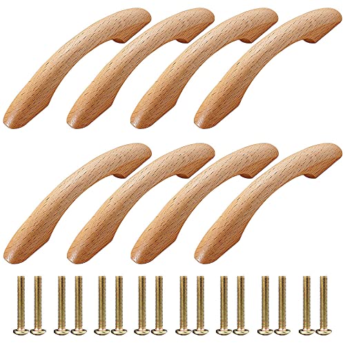 Vasemele Tirador de puerta de madera para muebles, 8 unidades, con forma de arco, manijas para cajones de muebles de cocina con 16 tornillos para puerta de armario y cajón