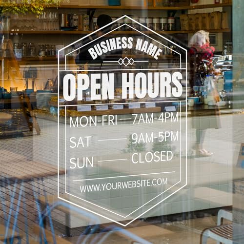 XRLSG Custom Business Hours Sign for Glass Door Personalized Window Vinyl Decal with Company Name Logo for Store Restaurant Office Salon Gym Boutique