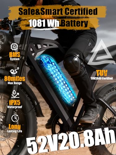 Image of Electric Dirt Bike Adults, 1300W Peak 42V20.8Ah ebike, 20+MPH 20 inch x4.0 Fat Tire, Streamlined E-Motorcycle with 7 Speeds for Youths, V200，Black Standard