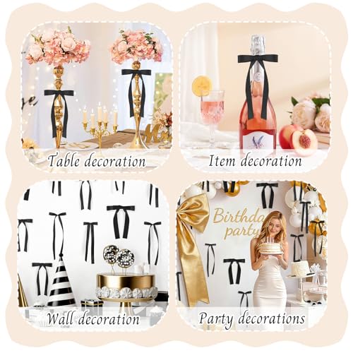 Babenest 5 Sizes Black Bows Wall Decor, 40Pcs Satin Ribbon Bows for party - image 8