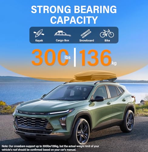 Image of 300lbs Lockable Roof Rack Cross Bars Compatible with 2023-2026 Chevrolet Chevy Trax 2RS ACTIV LT, Aluminum Roof Rails Crossbar for Cargo Carrier Luggage Kayak Canoe Snowboard