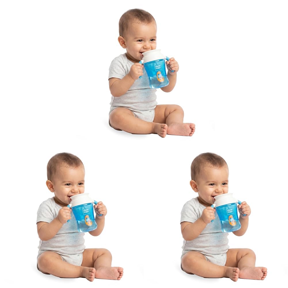 Mee Mee 360° Spout Trainer Sipper 240 ml | Dual Handle, Anti-Leak & Spillproof Sippy Cup for Toddlers | Non-Toxic & BPA-Free | Dust Cover | Lightweight & Easy Grip Handles (Blue) (Pack of 3)-image-37