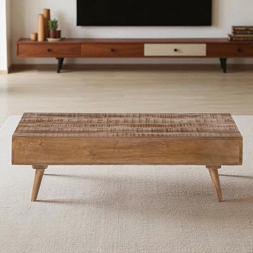 Image of The Attic Mans Coffee Table, Coffee Table for Living Room, Solid Wood Centre Table, Ant. Honey Matte Finish