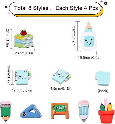 Miniatura 2 de SUNNYCLUE Cabujones de resina para el regreso a clases, dijes de resina con temática de profesores, sin agujero, cepillo de espalda plana, regla de