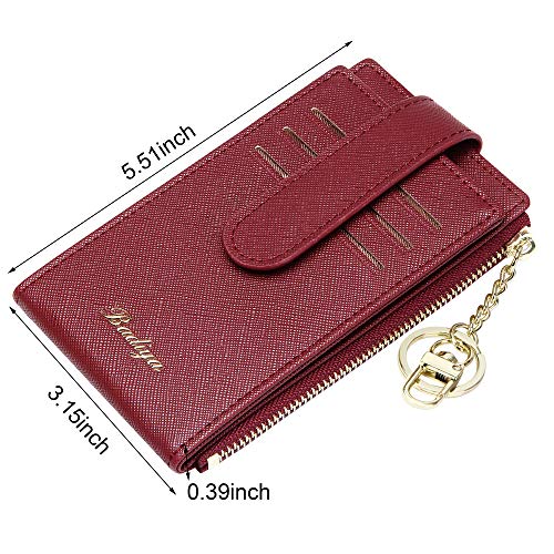 Image of Badiya Slim Women Wallet RFID Blocking Bifold Compact 9 Card Slots Holder Wallets Soft Leather with Zipper Coin Pocket 2 ID Window