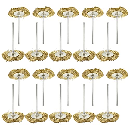 Image of 20Pcs Brass Wire Wheels T-Shape Wire Wheel Brushes with 3 /32 inch (2.35mm) Shank for Rotary Tool, Polish Cleaning Tool, 1 Inch Dia.