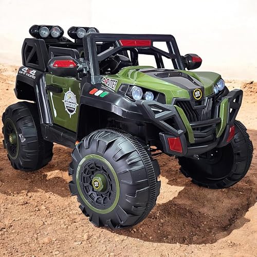 Image of Wishmaster Driving EV Cars for 1, 2, 3, 4, 5, 6 Years | Remote + Steering + Mobile App Control | Kids Jeeps (Jumbo Size KAB2188 [1-8 Year Kids], Army Green)