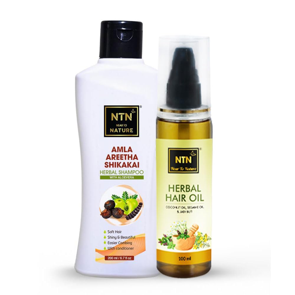 NEAR TO NATURE Hair Care Combo | Hair Oil with Coconut,Sesame & Jadibuti 100ml + Amla, Areetha & Shikakai Herbal Shampoo 200ml | For Hair Fall Control, Growth & Scalp Nourishment-image-23