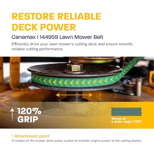 Image of [Upgraded Grip120] Canamax 144959 Deck Belt - for 42 Inch Deck Craftsman LT1000 LT2000 LT3000 DLT3000 DYT4000 Husqvarna Poulan AYP Ariens Mowers - Replaces 532144959 532138255 | Aramid Cord | 95.4 inch
