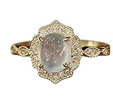 Bague ouverte en or 14 carats avec pierre de lune romantique et pierre de lune naturelle opale réglable avec véritables diamants pour femme