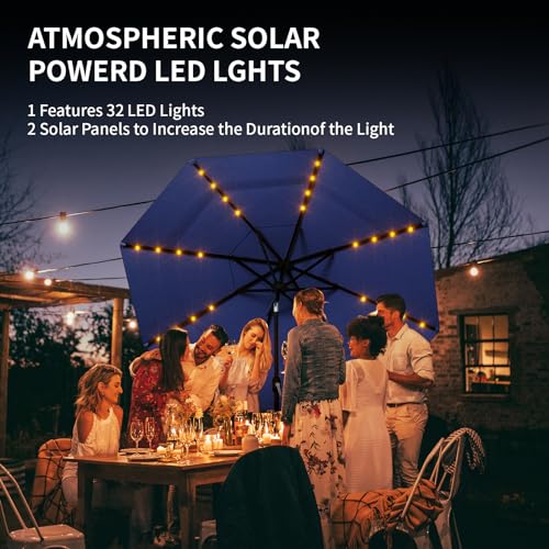 SUNBURY 11FT 3-Tier Solar LED Lights Patio Umbrella, Large Outdoor Umbrella w 8 Ribs, Outside Market Umbrella Sun Shade for Garden, Courtyard, Pool (Navy Blue) - Thumbnail 2