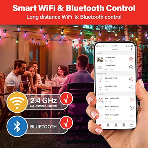 Sengled Outdoor String Lights, 48Ft Rgb Patio Lights With 15 Dimmable Ip65 Waterproof Led Bulbs,Wifi Bluetooth App Control, Smart Color Changing String Lights Work With Alexa Google For Party Backyard #TOP2
