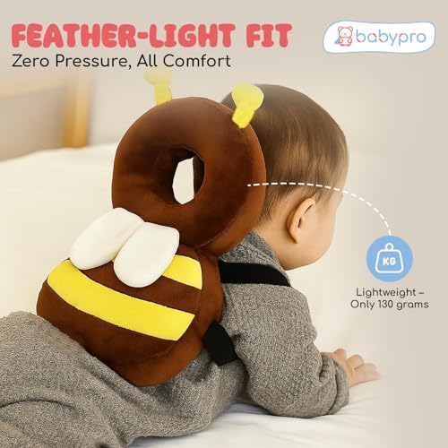 Image of BabyPro Bee-Shaped Head Protector for Toddlers Back Protection | Infant Headguard with Adjustable Straps, Lightweight, Soft Padding Cushion