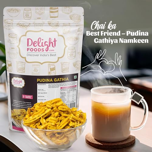 Image of Delight Foods Pudina Gathiya Namkeen 250g | Gathiya Papdi | Gathi Shev | Crispy Gujrathi Namkeen | Pudina Flavoured Ghathia | Indian Snacks