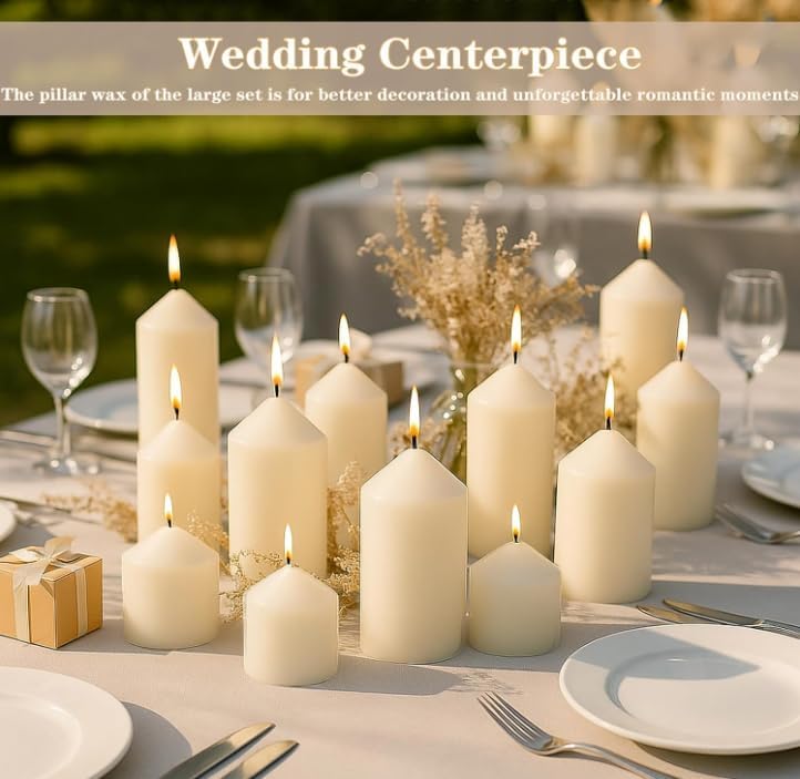 Ivory Pillar Candles Bulk Set of 12, 3 Different Lengths 3 x 3/6/8 Inch (4 Each), Hurricane Candles, Dripless Unscented Smokeless, Gives You a Better Atmosphere When Organizing an Event Party. - Image 4