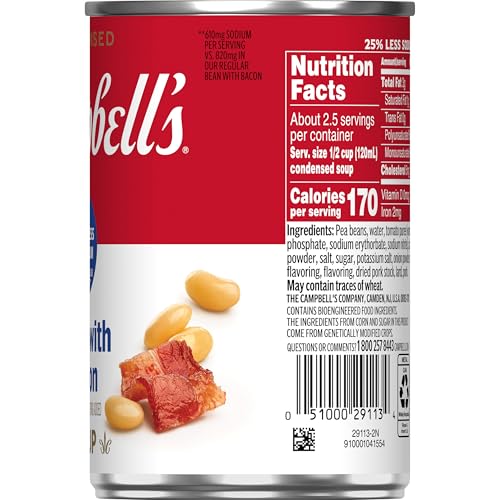 Image of Campbell's Condensed 25% Less Sodium Bean With Bacon Soup, 11.25 oz Can (Pack of 4)