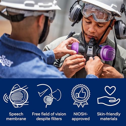 Image of Drager X-plore 3500 Respirator Mask Multi-Gas /P100 Combination Cartridge (OV /AG /HF /FM /CD /AM /MA /HS /P100) NIOSH-certified Half-Mask for Painting, Chemicals, Construction