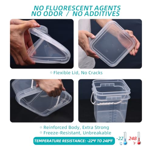 Image of ASEVAT 2 PCS 1 Gallon Clear Square Food Grade Bucket with Graduated Markings & Lid, Heavy-Duty Plastic Pail with Comfort Grip Handle for Food Storage & Cleaning
