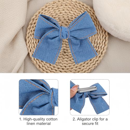 Set 2 Pinzas Moño Azul de Tela Denim 4 Pulgadas miniatura 3