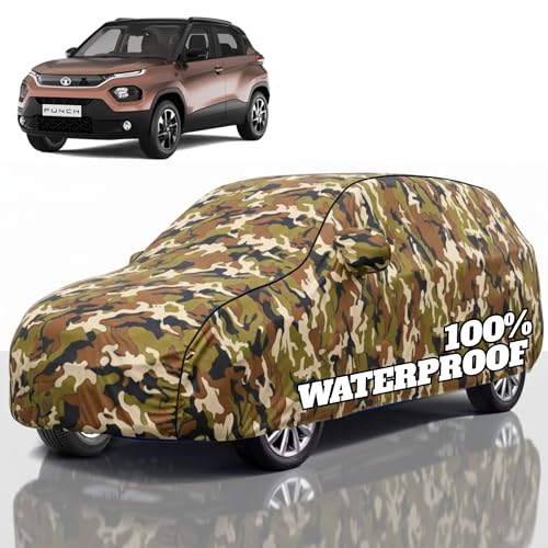 Image of Premium Polyester Car Cover Punch All-Weather Protection from Rain, Dust & Sun | UV Resistant Fabric | Full Body Secure Fit for Outdoor & Indoor Parking Jungle