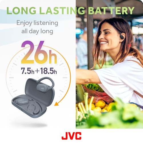 Image of JVC nearphones Open Ear True Wireless Headphones with Pivot Motion Mecanism, 16mm Large Drivers Sound, Single Ear use, BT 5.4, Long Battery Life (up to 26 Hours) - HANP40TA (Blue)