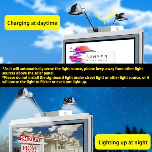 Image of Solar Sign Lights Outdoor, 120 LEDs Solar Sign Light, Waterproof, 12000 mAh Sign Lighting, Billboard Light, Commercial Lights for Real Estate Signs, Business, Advertisement, High Way