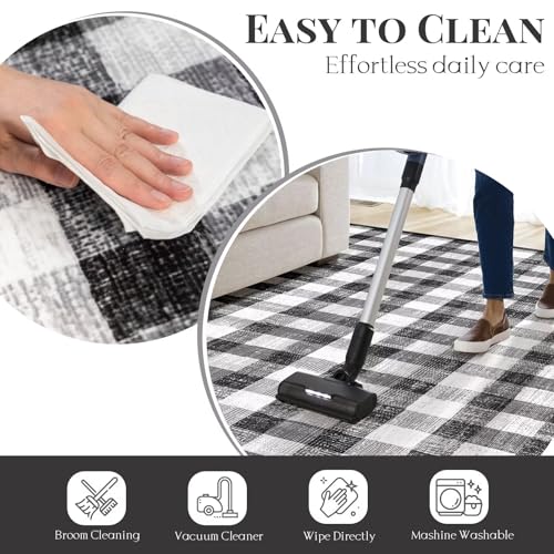 Image of Checkered Area Rug, 5x7, Black and White | Washable, Non Slip, Modern Neutral, For Living Room Bedroom Office Patio Dining Room