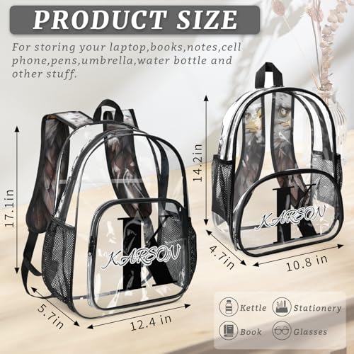 Personalized Large Clear Backpack Stadium Approved Heavy Duty PVC Plastic Custom America Eagles Transparent Backpacks See Through Bag with Name, American Flag4