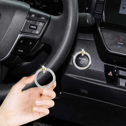 Image of ORIESSE Bee Car Accessories Engine Push Start Button Car Decor Ring | Silver Girly Start /Stop Button Charm,Bling Rhinestone Alloy Star Button Decoration Ring