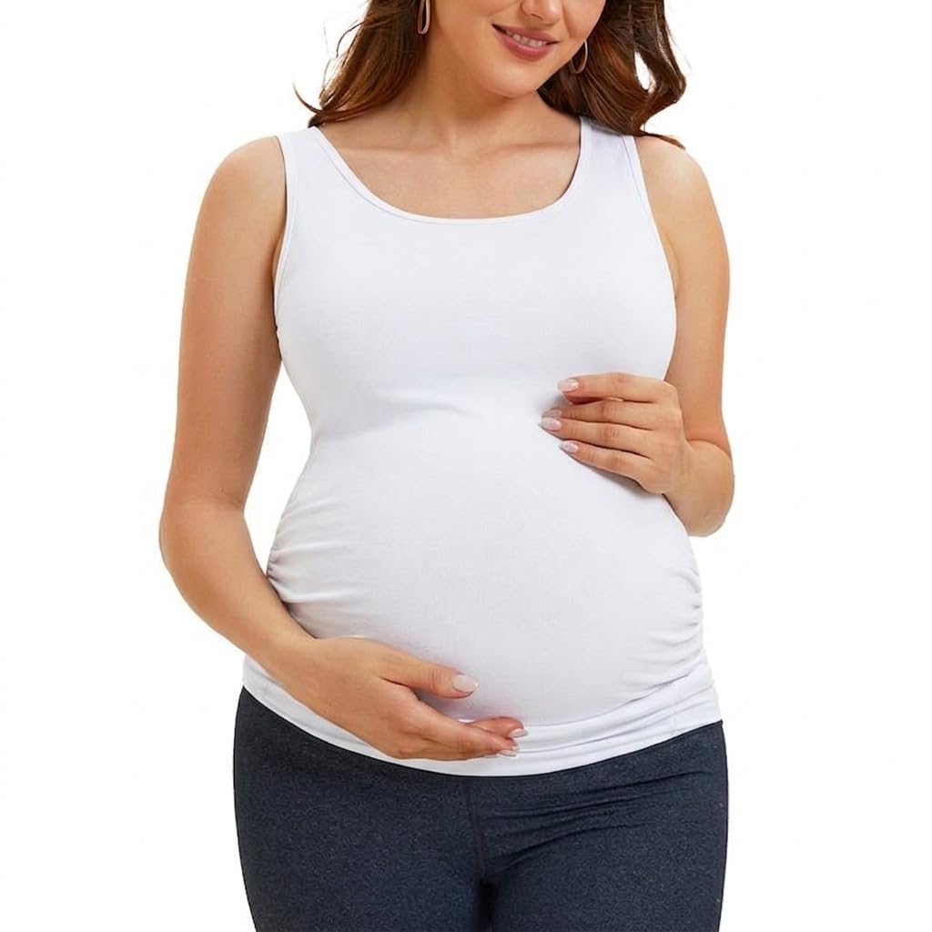 Cotton Maternity Camisole | Women Pregnancy Tank Top | Soft & Skin-Friendly Fabric (in, Alpha, Free Size, Regular, 7-10 Months, White)-image-15