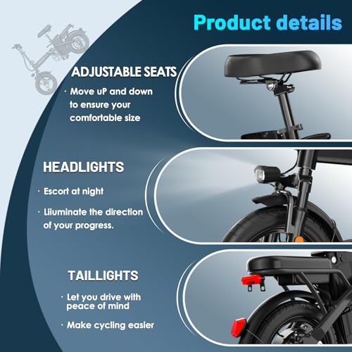REOCRO Foldable Electric Bike for Adults, 14" Mini Folding E-Bike with 48V 10AH Removable Battery, 30-35 Miles PAS Range, 700W Peak Motor, Electric Bicycle for Daily Commuting and City Riding (Black) - Image 6