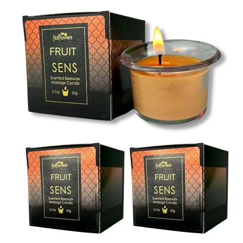 Beeswax Body Massage Candle Fruit Scent - Low Heat Oil Warmer - Skin Safe Moisturize - Set of Three, 0.7 oz Each - Hot Flowers