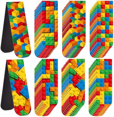 Shappy 48 Pcs Magnetic Bookmarks Building Blocks Theme Magnetic B...