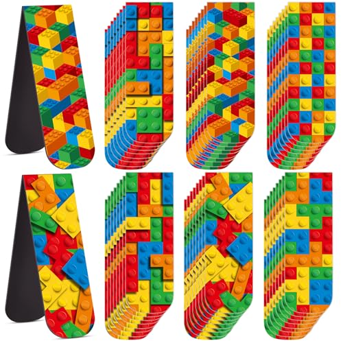 Shappy 48 Pcs Magnetic Bookmarks Building Blocks Theme Magnetic B...